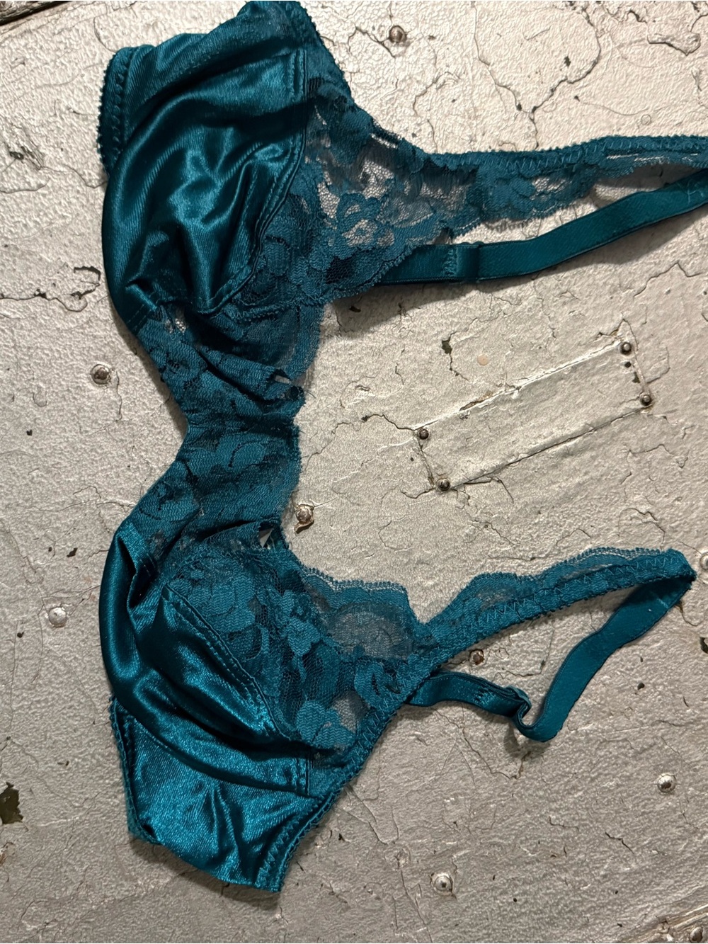 Vintage Lace & Satin Underwire Bra in Teal